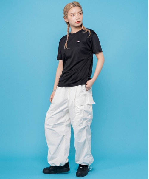 FILA(フィラ)の「FILA フィラ 吸汗速乾 ワンポイント ブランド ロゴ 刺繍 クルーネック 半袖 Tシャツ(Tシャツ/カットソー・レディース・ブラック/ネイビー/サックスブルー/ピンク/ホワイト/ブルー系その他3/ピンク系その他/ブルー系その他/ブラック系その他/ホワイト系その他/ブラック系/ホワイト系/ネイビー系・M/L/LL)」の22枚目の写真