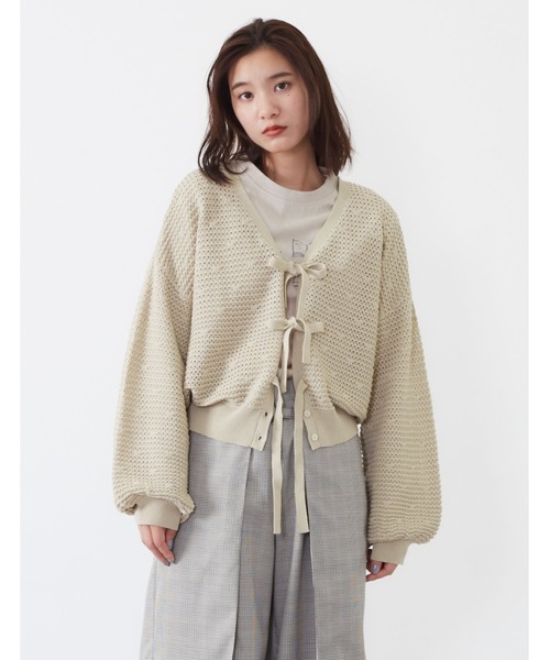 POU DOU DOU（プードゥドゥ）の「2WAY透かし編みカーディガン（カーディガン/ボレロ・レディース・ネイビー/スモークピンク/キナリ・3）」の2枚目の写真