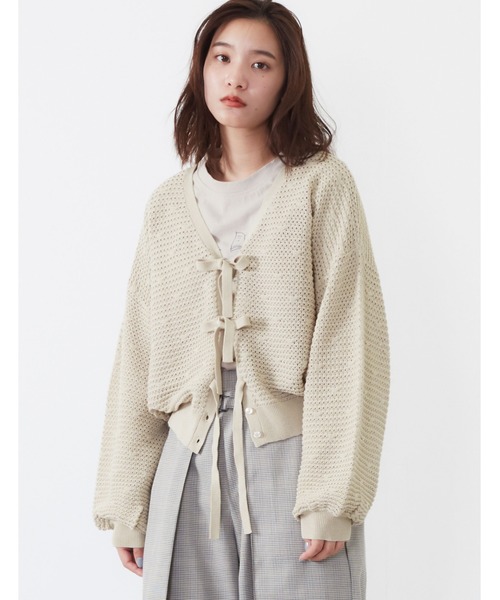 POU DOU DOU（プードゥドゥ）の「2WAY透かし編みカーディガン（カーディガン/ボレロ・レディース・ネイビー/スモークピンク/キナリ・3）」の6枚目の写真