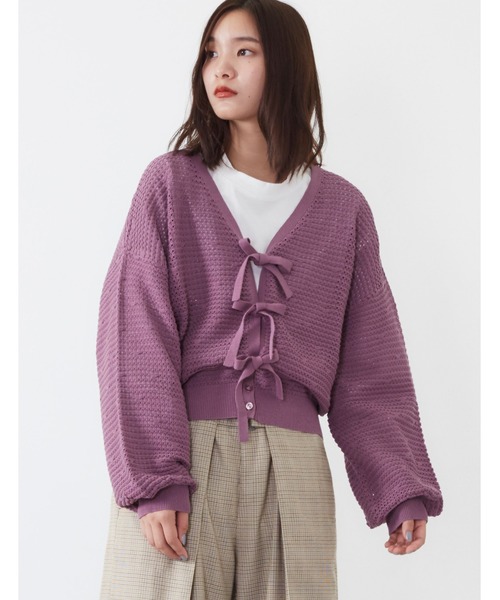 POU DOU DOU（プードゥドゥ）の「2WAY透かし編みカーディガン（カーディガン/ボレロ・レディース・ネイビー/スモークピンク/キナリ・3）」の18枚目の写真