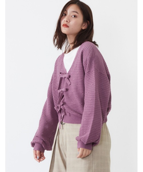 POU DOU DOU（プードゥドゥ）の「2WAY透かし編みカーディガン（カーディガン/ボレロ・レディース・ネイビー/スモークピンク/キナリ・3）」の19枚目の写真