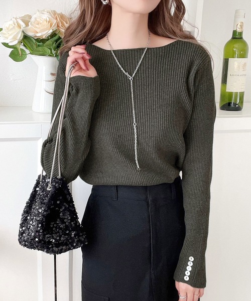 classicalelf(クラシカルエルフ)の「柔らか綿100%。袖ボタンミドル丈ボートネックニット(ニット/セーター・レディース・チャコールグレー/ブラック/ベージュ/アイボリー/杢グレー/モカ/ライトグリーン/ライトグレー/ネイビー・MEDIUM/LARGE/X-LARGE/XX-LARGE/SMALL)」の15枚目の写真