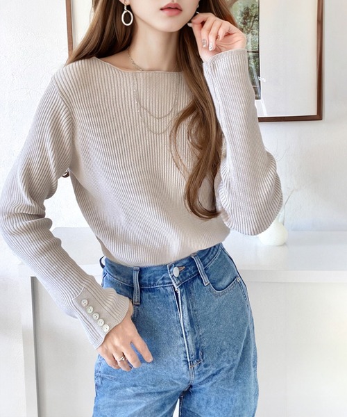 classicalelf(クラシカルエルフ)の「柔らか綿100%。袖ボタンミドル丈ボートネックニット(ニット/セーター・レディース・チャコールグレー/ブラック/ベージュ/アイボリー/杢グレー/モカ/ライトグリーン/ライトグレー/ネイビー・MEDIUM/LARGE/X-LARGE/XX-LARGE/SMALL)」の22枚目の写真