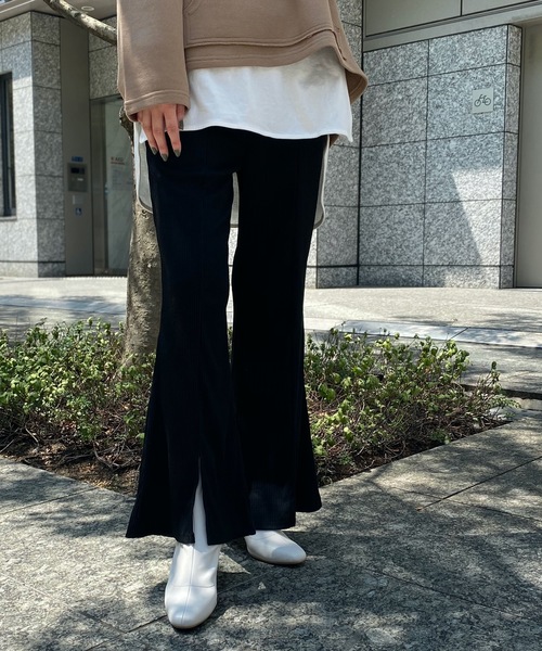 prose verse(プロズヴェール)の「テレコリブセンタースリットカットパンツ(その他パンツ・レディース・モカ/ブラック/グレイッシュベージュ/グリーン・フリ-)」の2枚目の写真