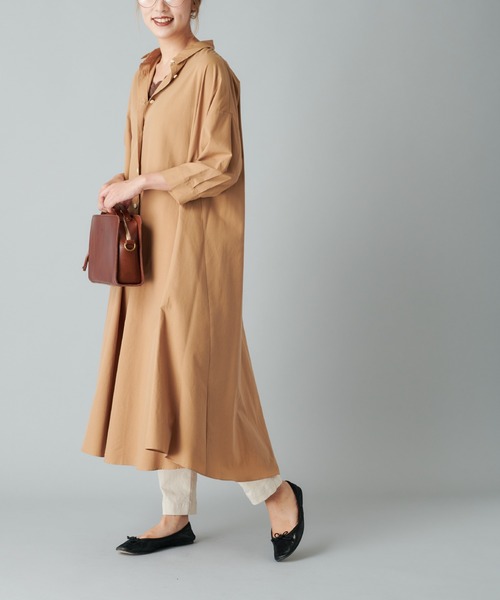 PUAL CE CIN（ピュアルセシン）の「【Du Noir】コットンリヨセルタイプライターワンピース（ワンピース・レディース・ブラック/ベージュ/カーキ・FREE）」の6枚目の写真