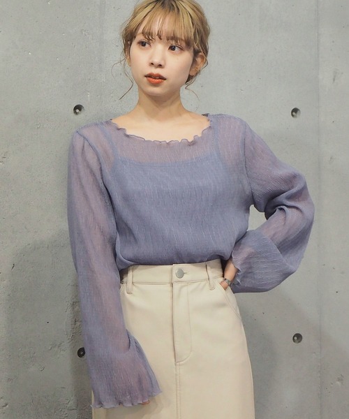 tiptop（ティップトップ）の「クリンクルシアートップス×キャミセット（シャツ/ブラウス・レディース・ブラック/オフホワイト/ブルー/ライトグリーン/アイボリー/モカ/B/A/ホワイト系その他/グリーン/C/ダークブルー/ブラック系その他/グレー系その他・FREE/SHORT）」の10枚目の写真