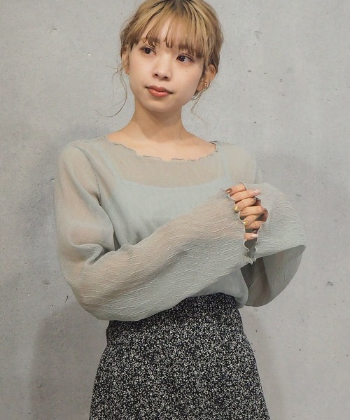 tiptop（ティップトップ）の「クリンクルシアートップス×キャミセット（シャツ/ブラウス・レディース・ブラック/オフホワイト/ブルー/ライトグリーン/アイボリー/モカ/B/A/ホワイト系その他/グリーン/C/ダークブルー/ブラック系その他/グレー系その他・FREE/SHORT）」の9枚目の写真