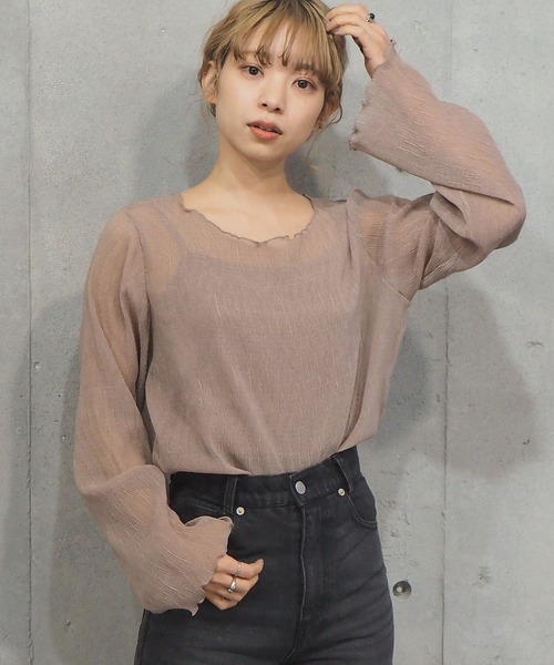 tiptop（ティップトップ）の「クリンクルシアートップス×キャミセット（シャツ/ブラウス・レディース・ブラック/オフホワイト/ブルー/ライトグリーン/アイボリー/モカ/B/A/ホワイト系その他/グリーン/C/ダークブルー/ブラック系その他/グレー系その他・FREE/SHORT）」の7枚目の写真