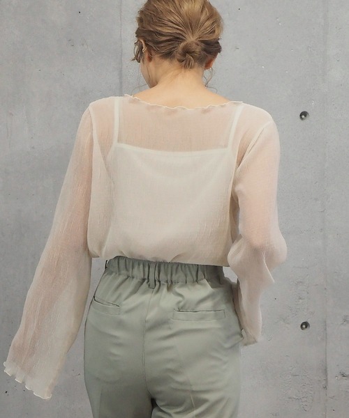 tiptop（ティップトップ）の「クリンクルシアートップス×キャミセット（シャツ/ブラウス・レディース・ブラック/オフホワイト/ブルー/ライトグリーン/アイボリー/モカ/B/A/ホワイト系その他/グリーン/C/ダークブルー/ブラック系その他/グレー系その他・FREE/SHORT）」の17枚目の写真