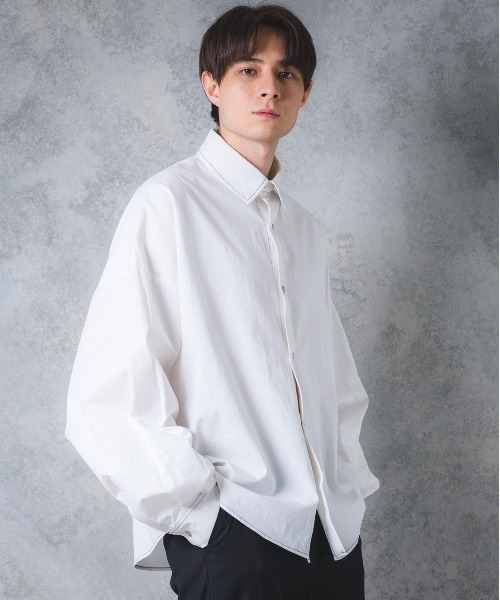YUEATE（ユエイト）の「"stitch balloon shirt"ステッチバルーンシャツ（シャツ/ブラウス・メンズ・ホワイト/ブルー・MEDIUM/LARGE）」の2枚目の写真