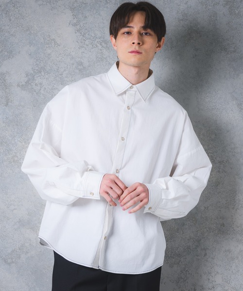 YUEATE（ユエイト）の「"stitch balloon shirt"ステッチバルーンシャツ（シャツ/ブラウス・メンズ・ホワイト/ブルー・MEDIUM/LARGE）」の3枚目の写真