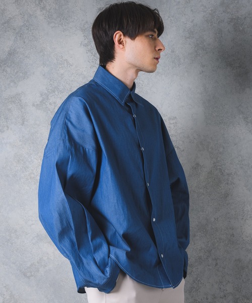 YUEATE（ユエイト）の「"stitch balloon shirt"ステッチバルーンシャツ（シャツ/ブラウス・メンズ・ホワイト/ブルー・MEDIUM/LARGE）」の7枚目の写真