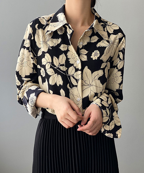 c.u.l（シーユーエル）の「【c.u.l:w】レトロフラワー花柄シャツ culw27（シャツ/ブラウス・レディース・ブラック・L/M）」の2枚目の写真