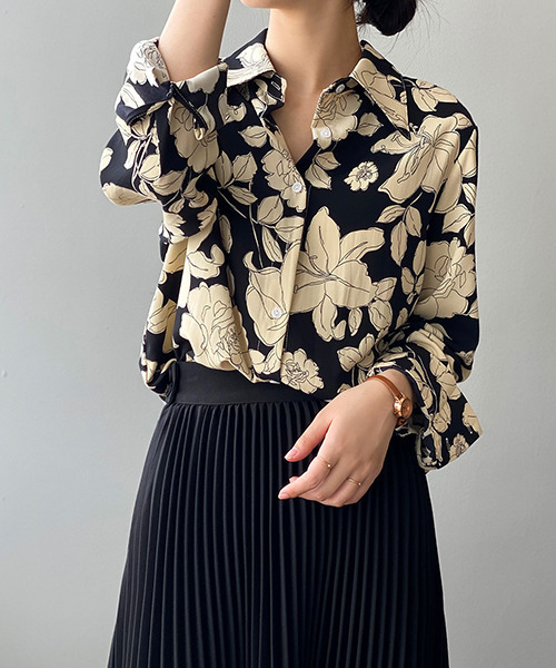 c.u.l（シーユーエル）の「【c.u.l:w】レトロフラワー花柄シャツ culw27（シャツ/ブラウス・レディース・ブラック・L/M）」の5枚目の写真