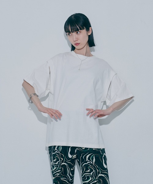 VACANCY（ヴァカンシー）の「マルチ2wayハーフスリーブTシャツ（Tシャツ/カットソー・レディース・ホワイト/チャコールグレー/オレンジ/ブルー・FREE）」の12枚目の写真