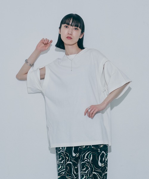 VACANCY（ヴァカンシー）の「マルチ2wayハーフスリーブTシャツ（Tシャツ/カットソー・レディース・ホワイト/チャコールグレー/オレンジ/ブルー・FREE）」の11枚目の写真