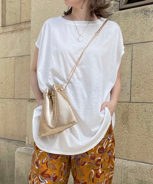 DouDou（ドゥドゥ）の「【WEB限定】フレンチビッグT（Tシャツ/カットソー・レディース・チャコールグレー/オフホワイト/オレンジ・FREE）」の4枚目の写真