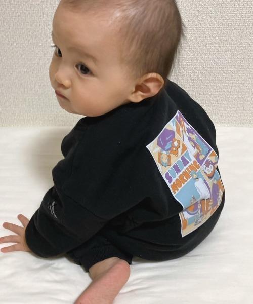 MAKE YOUR DAY(メイクユアデイ)の「ファミリー裏起毛カバーオール■70.80cm(ロンパース・キッズ・ブラック/アイボリー・70/80)」の2枚目の写真