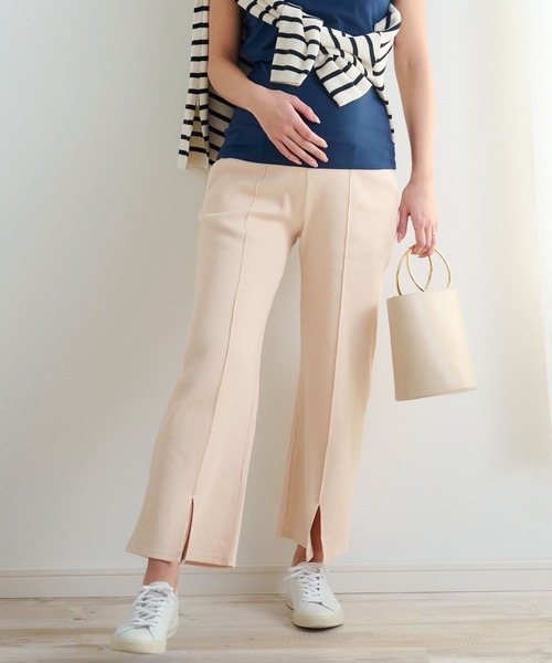 SweetMommy（スウィートマミー）の「【ZOZO限定カラー】【マタニティ】 フリーカットリブ ワイドパンツ　選べる2タイプ（マタニティウェア/グッズ・レディース・グリーン/アイボリー/モカ/グレイッシュベージュ/チャコール/ブラック/ピンク/グリーン系/ブラック系/チャコールグレー/ベージュ/グレー/アイボリー系・M/L）」の11枚目の写真