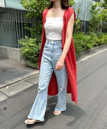 レーヨンリネンVネックロングジレ