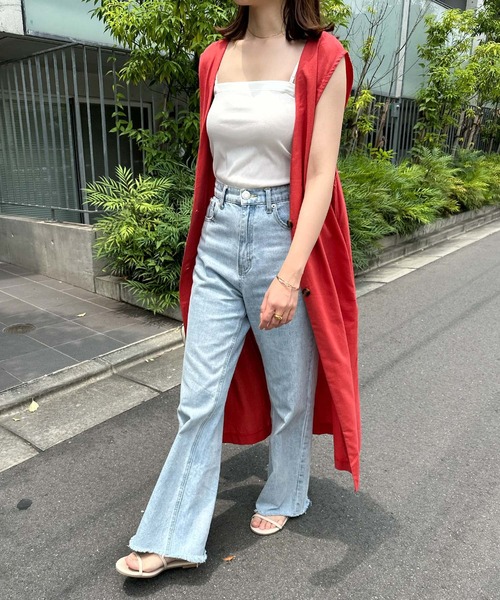 andme（アンドミー）の「レーヨンリネンVネックロングジレ（ベスト・レディース・ブラック/グレー系その他/ブラウン/キナリ/イエロー/レッド・M）」の6枚目の写真