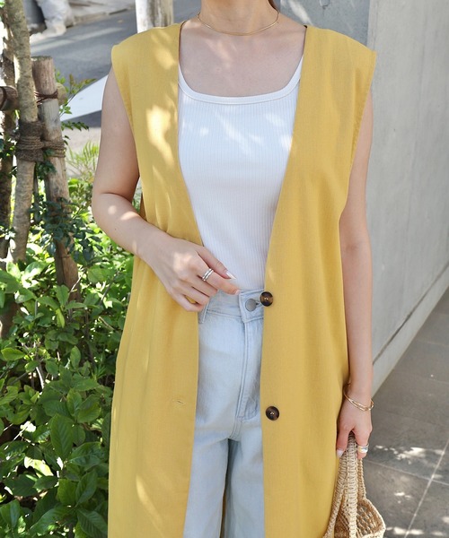 andme（アンドミー）の「レーヨンリネンVネックロングジレ（ベスト・レディース・ブラック/グレー系その他/ブラウン/キナリ/イエロー/レッド・M）」の5枚目の写真