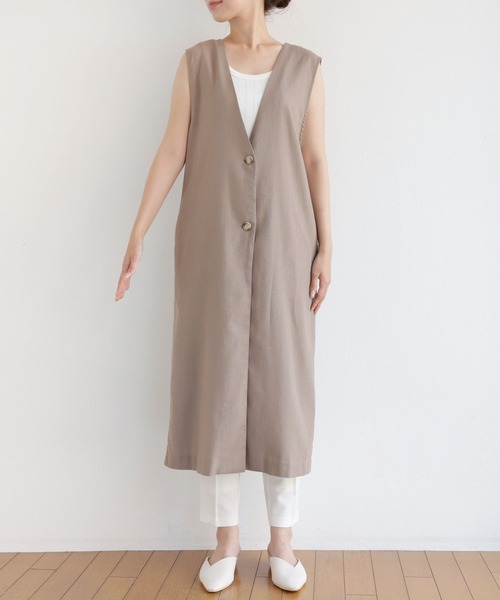 andme（アンドミー）の「レーヨンリネンVネックロングジレ（ベスト・レディース・ブラック/グレー系その他/ブラウン/キナリ/イエロー/レッド・M）」の7枚目の写真