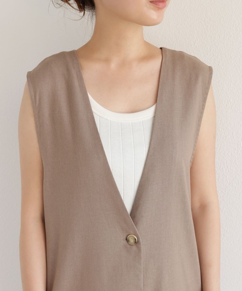 andme（アンドミー）の「レーヨンリネンVネックロングジレ（ベスト・レディース・ブラック/グレー系その他/ブラウン/キナリ/イエロー/レッド・M）」の10枚目の写真