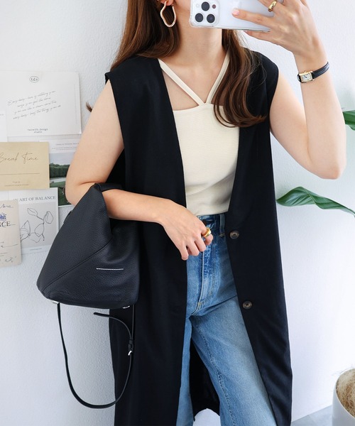 美品✨️23区 ロングジレ ベスト ジャケット リネン Vネック ネイビー 38 trim_ofcrs_itembe2605d8cba911e