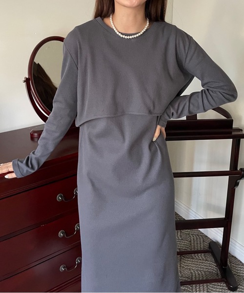 Didot.showroom(ディドット ショールーム)の「《新色追加》ワッフル生地クロップドトップスSETワンピース(ワンピース・レディース・アイボリー/チャコールグレー/ベージュ/ブラック・FREE)」の14枚目の写真