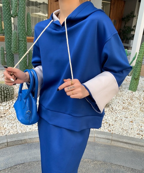 Diosfront（ディオスフロント）の「オーバーサイズパーカー+センタースリットスカートセットアップ（セットアップ・レディース・ブラウン/キャメル/スモークピンク/チャコールグレー/ブラック/ベージュ/ブルー・M/L/XL）」の10枚目の写真