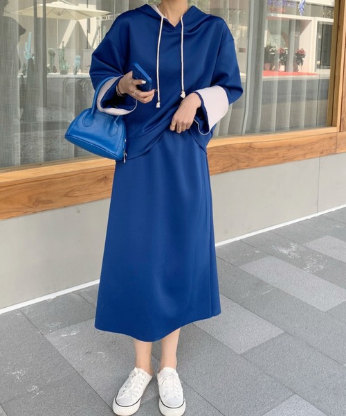 Diosfront（ディオスフロント）の「オーバーサイズパーカー+センタースリットスカートセットアップ（セットアップ・レディース・ブラウン/キャメル/スモークピンク/チャコールグレー/ブラック/ベージュ/ブルー・M/L/XL）」の13枚目の写真