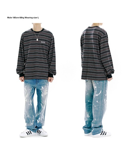 MAHAGRID（マハグリッド）の「【mahagrid】SERIF LOGO STRIPED LS TEE / マハグリッド セリフ ロゴ ストライプ ロングスリーブ Tシャツ（Tシャツ/カットソー・メンズ・ブラック/ネイビー/オリーブ・SMALL/MEDIUM/LARGE/X-LARGE）」の7枚目の写真