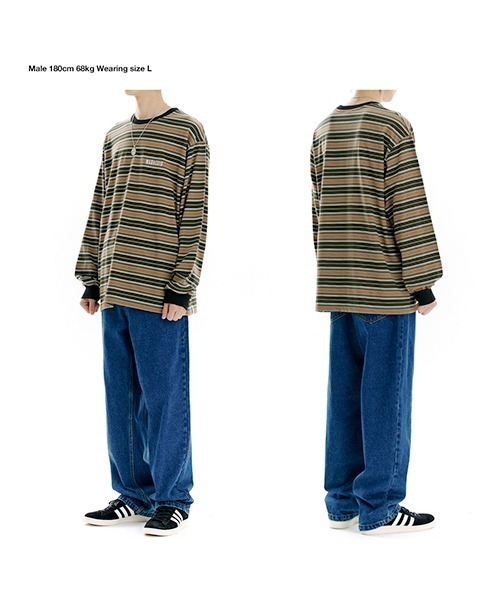 MAHAGRID（マハグリッド）の「【mahagrid】SERIF LOGO STRIPED LS TEE / マハグリッド セリフ ロゴ ストライプ ロングスリーブ Tシャツ（Tシャツ/カットソー・メンズ・ブラック/ネイビー/オリーブ・SMALL/MEDIUM/LARGE/X-LARGE）」の11枚目の写真