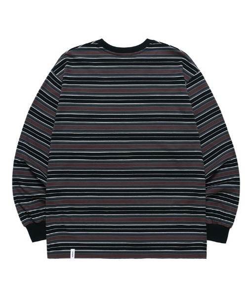 MAHAGRID（マハグリッド）の「【mahagrid】SERIF LOGO STRIPED LS TEE / マハグリッド セリフ ロゴ ストライプ ロングスリーブ Tシャツ（Tシャツ/カットソー・メンズ・ブラック/ネイビー/オリーブ・SMALL/MEDIUM/LARGE/X-LARGE）」の4枚目の写真
