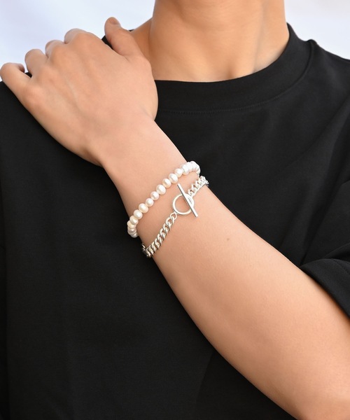 Editors Draw（エディターズドロー）の「パール×チェーン 2連 ブレスレット【 Ria. Jaysmee/リアジェイズミー 】（ブレスレット・メンズ・シルバー/ゴールド・ONE SIZE）」の3枚目の写真