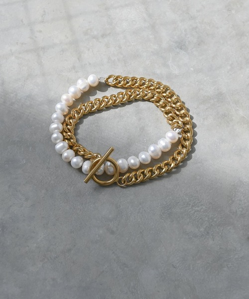 Editors Draw（エディターズドロー）の「パール×チェーン 2連 ブレスレット【 Ria. Jaysmee/リアジェイズミー 】（ブレスレット・メンズ・シルバー/ゴールド・ONE SIZE）」の5枚目の写真