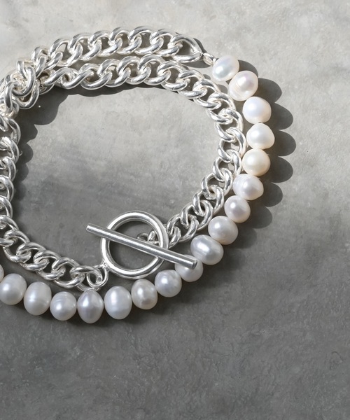 Editors Draw（エディターズドロー）の「パール×チェーン 2連 ブレスレット【 Ria. Jaysmee/リアジェイズミー 】（ブレスレット・メンズ・シルバー/ゴールド・ONE SIZE）」の4枚目の写真