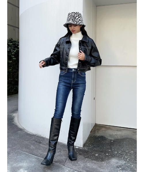 ENVYM（アンビー）の「フェイクレザーステッチＪＫ（その他アウター・レディース・ブラック/ベージュ・FREE）」の9枚目の写真