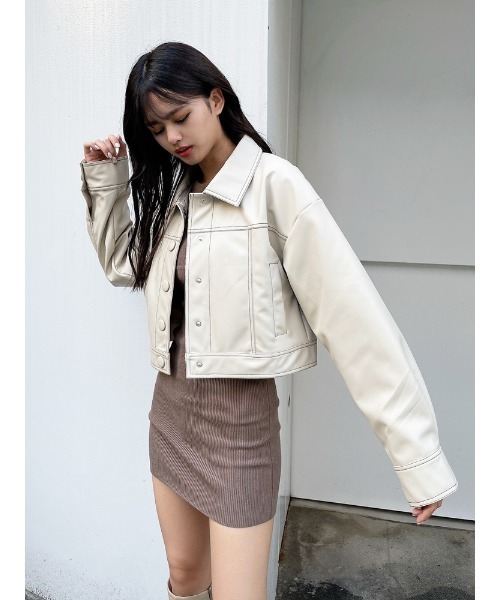 ENVYM（アンビー）の「フェイクレザーステッチＪＫ（その他アウター・レディース・ブラック/ベージュ・FREE）」の15枚目の写真