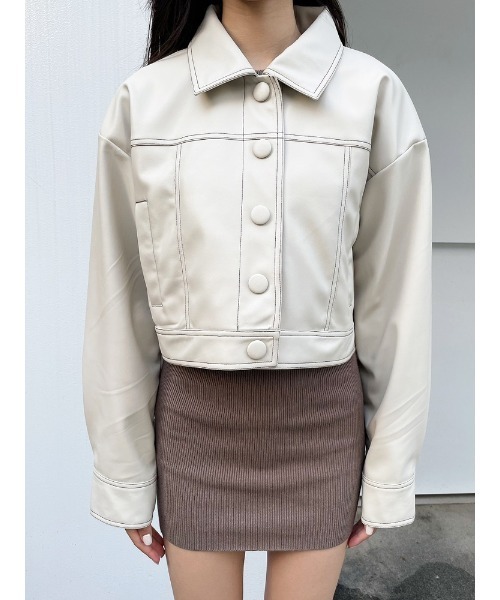 ENVYM（アンビー）の「フェイクレザーステッチＪＫ（その他アウター・レディース・ブラック/ベージュ・FREE）」の17枚目の写真