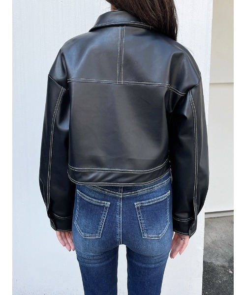 ENVYM（アンビー）の「フェイクレザーステッチＪＫ（その他アウター・レディース・ブラック/ベージュ・FREE）」の5枚目の写真