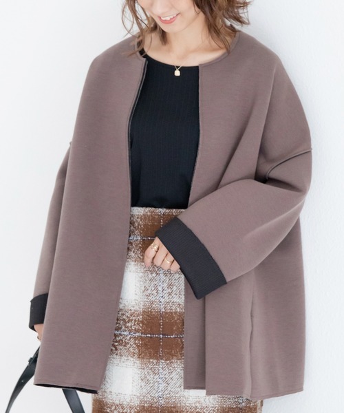 INCEDE(インシード)の「カットスポンジ ボンディングミドルコート(その他アウター・レディース・ブラック/ベージュ/モカ・LL/3L/4L/M/L)」の3枚目の写真