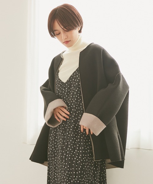 INCEDE(インシード)の「カットスポンジ ボンディングミドルコート(その他アウター・レディース・ブラック/ベージュ/モカ・LL/3L/4L/M/L)」の4枚目の写真