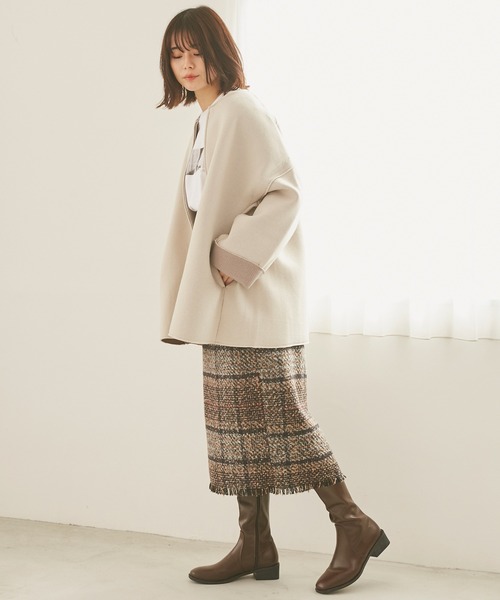 INCEDE(インシード)の「カットスポンジ ボンディングミドルコート(その他アウター・レディース・ブラック/ベージュ/モカ・LL/3L/4L/M/L)」の12枚目の写真