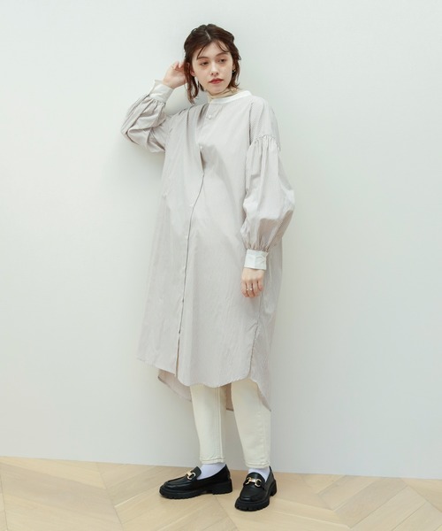 Birthday room（バースデイルーム）の「ストライプ配色ワンピース（シャツワンピース・レディース・ベージュ/レッド/ブルー/ネイビー・FREE）」の9枚目の写真