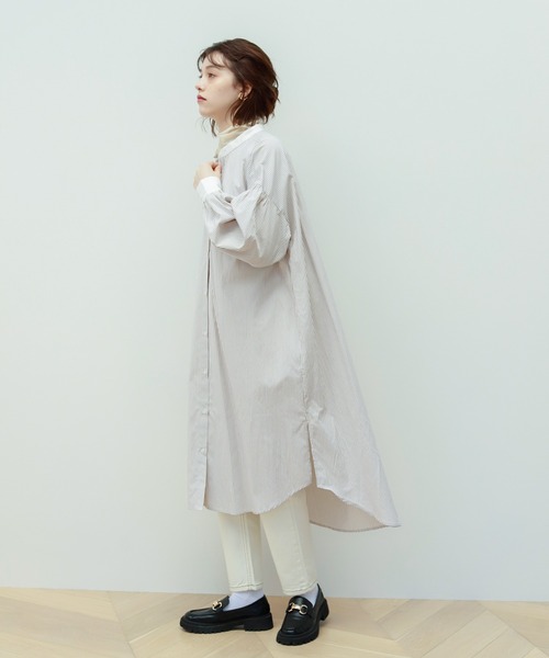 Birthday room（バースデイルーム）の「ストライプ配色ワンピース（シャツワンピース・レディース・ベージュ/レッド/ブルー/ネイビー・FREE）」の5枚目の写真