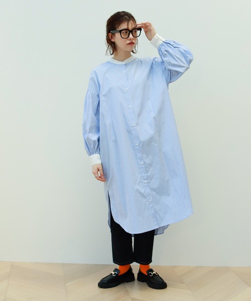 Birthday room（バースデイルーム）の「ストライプ配色ワンピース（シャツワンピース・レディース・ベージュ/レッド/ブルー/ネイビー・FREE）」の11枚目の写真