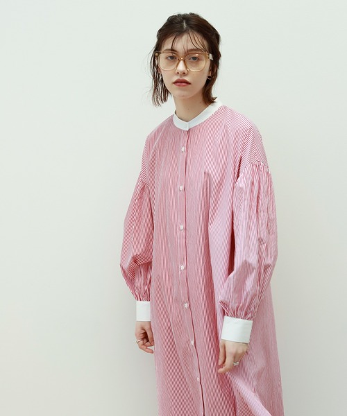 Birthday room（バースデイルーム）の「ストライプ配色ワンピース（シャツワンピース・レディース・ベージュ/レッド/ブルー/ネイビー・FREE）」の8枚目の写真