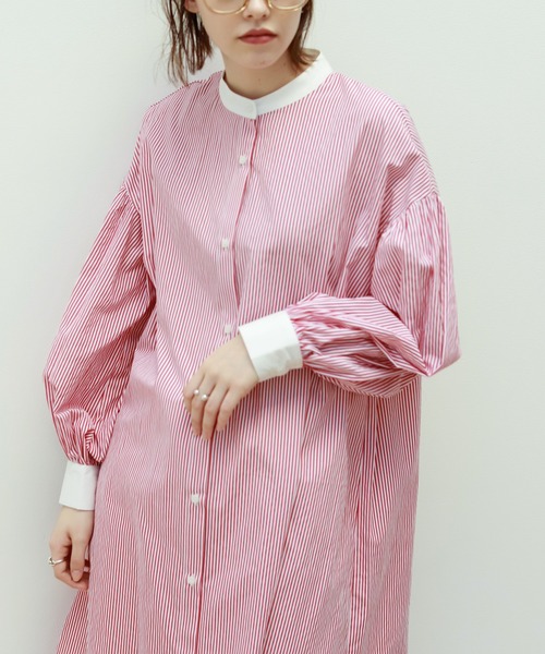 Birthday room（バースデイルーム）の「ストライプ配色ワンピース（シャツワンピース・レディース・ベージュ/レッド/ブルー/ネイビー・FREE）」の20枚目の写真